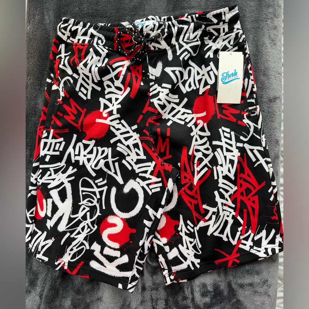 NWT Men's Graffiti Shorts - Black and Red